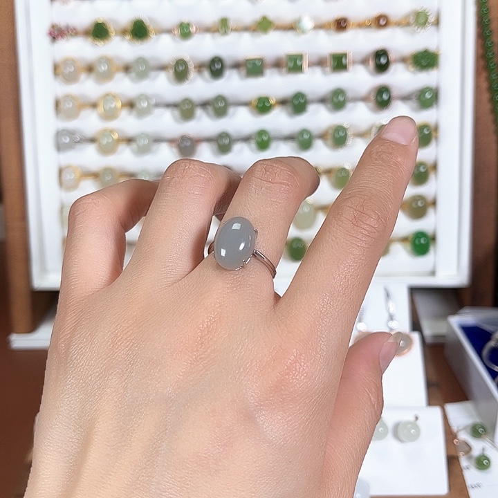 和田玉戒指银S925镶嵌