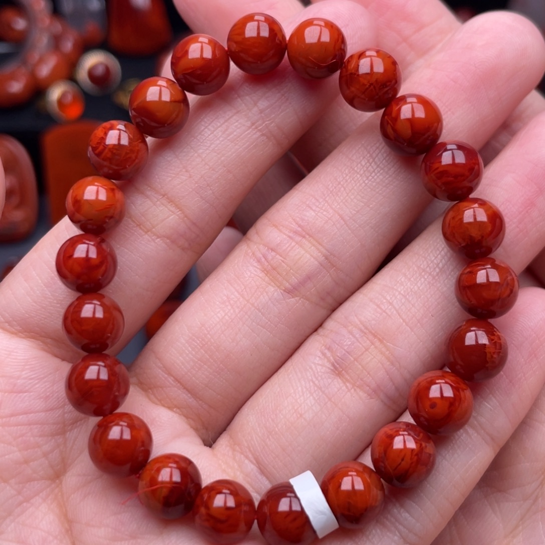 南红玛瑙未镶嵌珠宝奇石单圈8.5mm