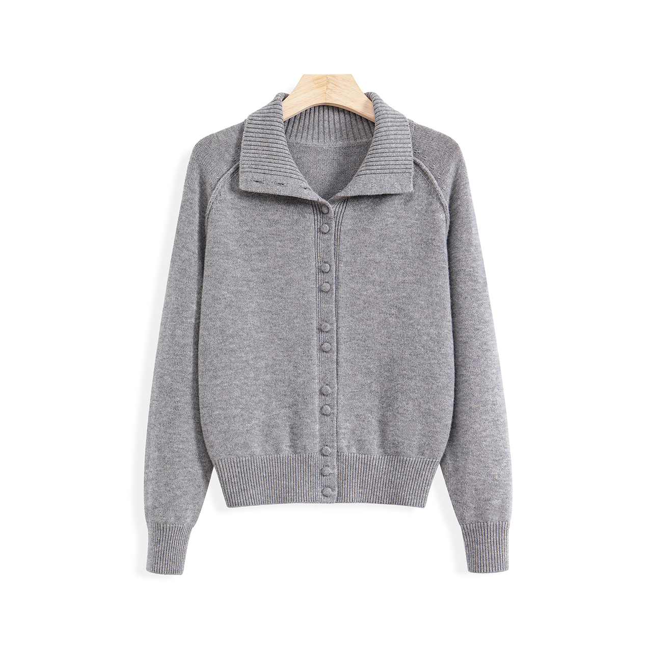 100%绵羊毛 立领包扣针织毛衣开衫女秋冬高级感气质时髦上衣