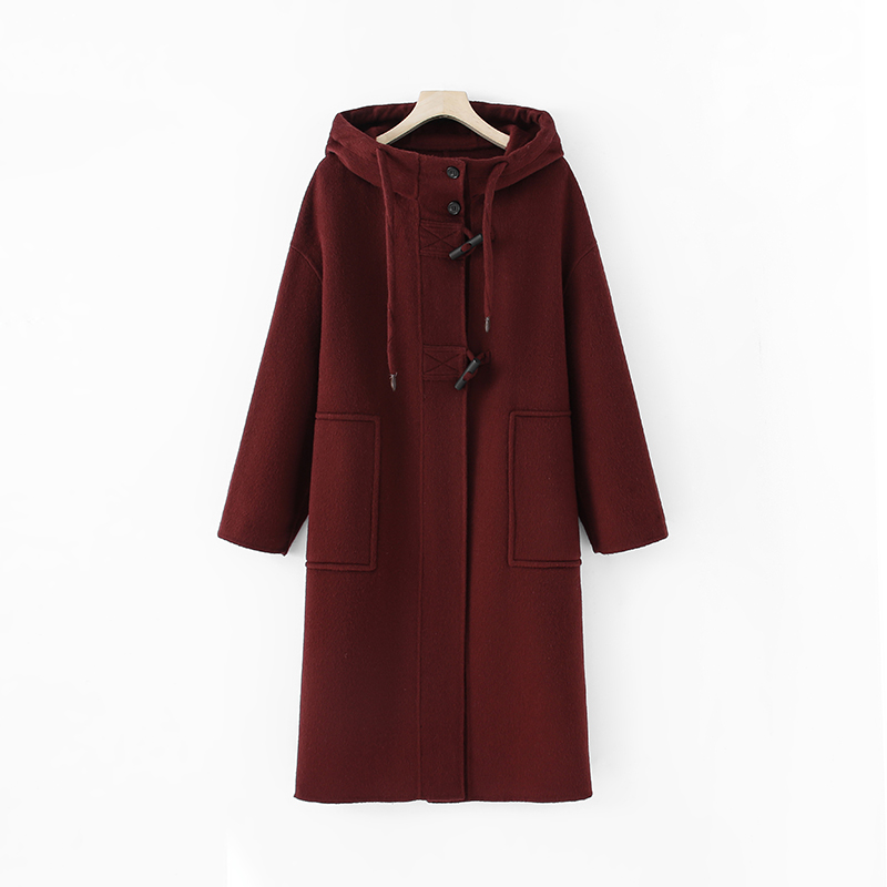 秋冬季中长款设计师双面毛呢外套常规连帽千金风上衣女开衫8585