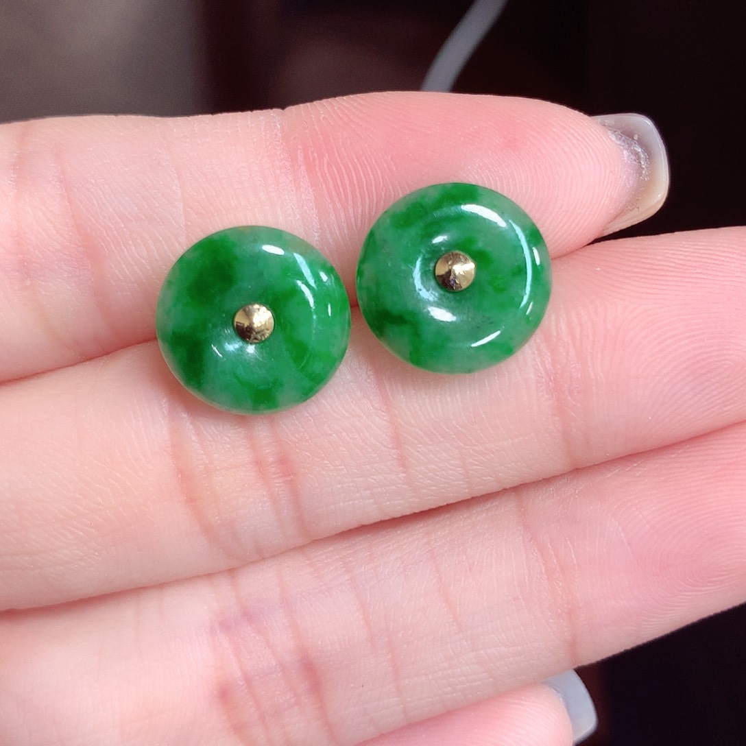 翡翠耳饰18K金镶嵌天然翡翠