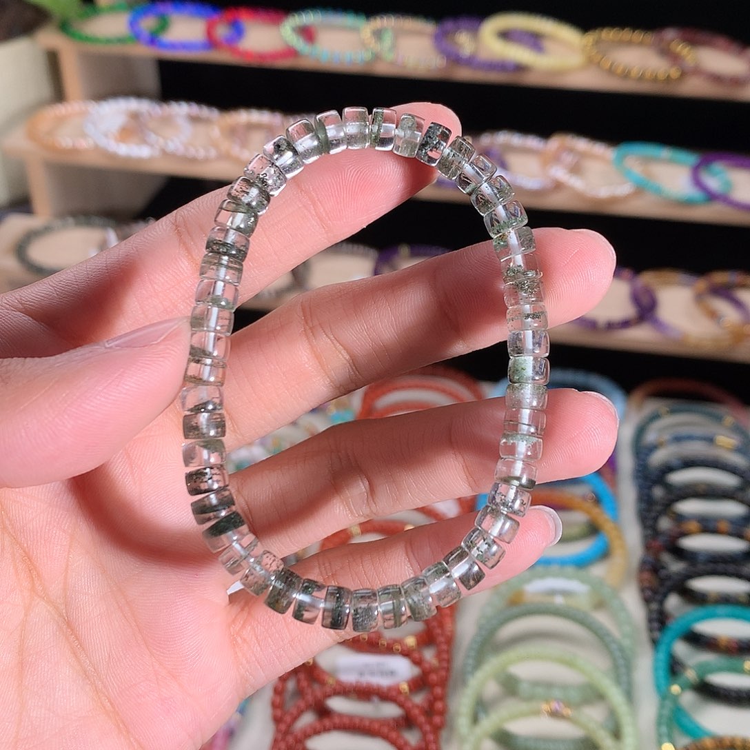 未镶嵌手串水晶风***意精工药片绿幽灵6mm