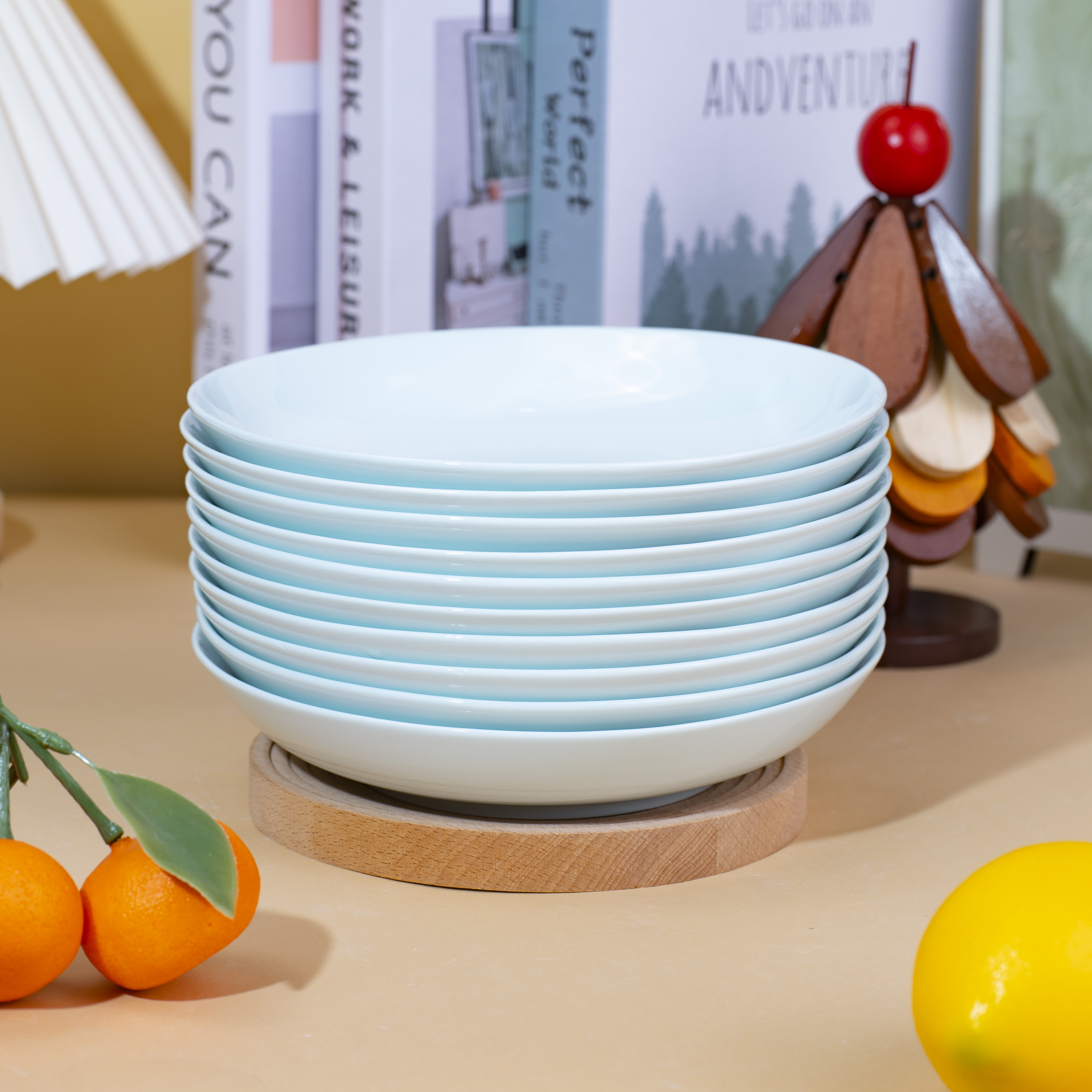 青瓷7英寸盘陶瓷10只简约圆形家用釉下彩盘纯色欧式圆款盘碟