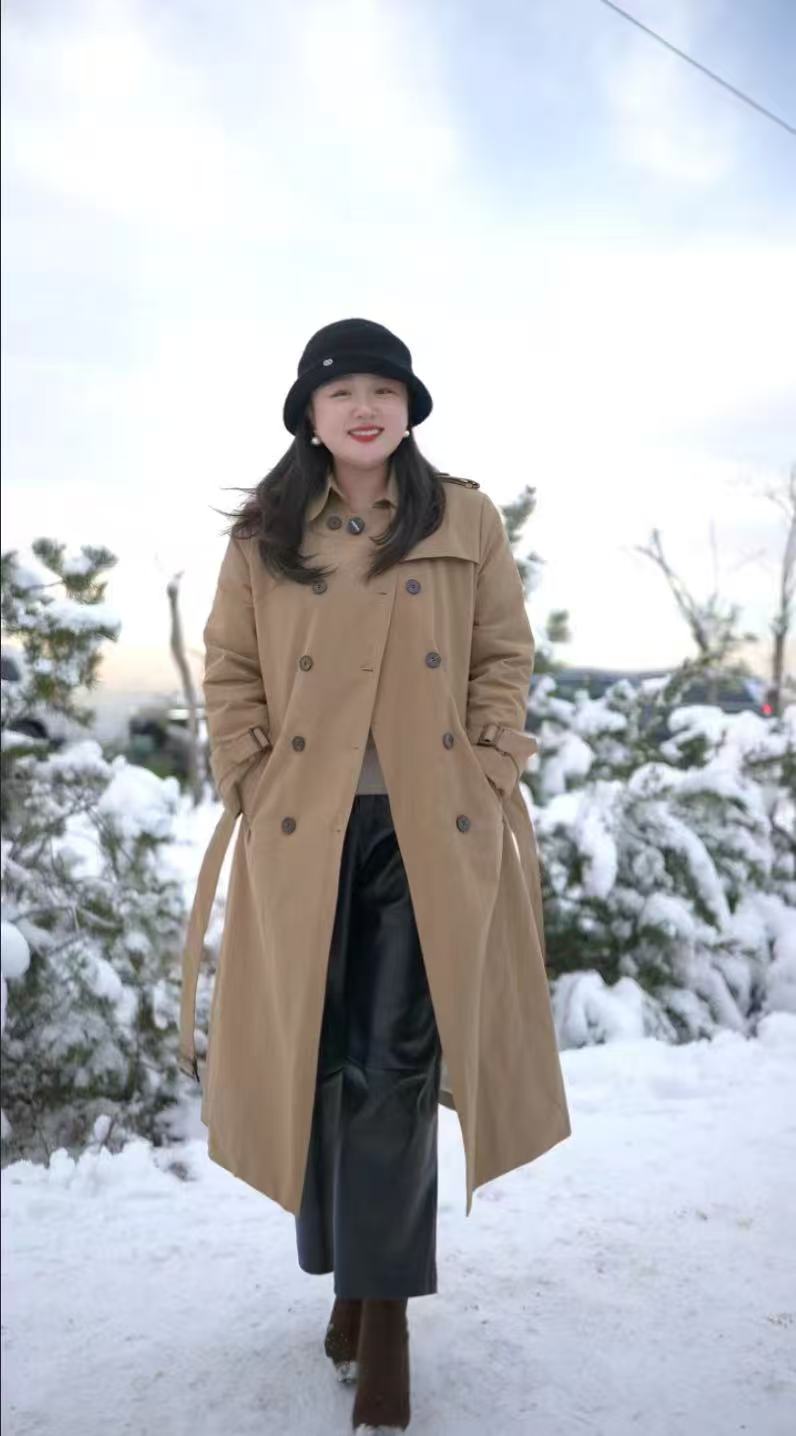 宝莉同款爆款时尚秀大气休闲英伦风中长款轻奢女羽绒风衣2511