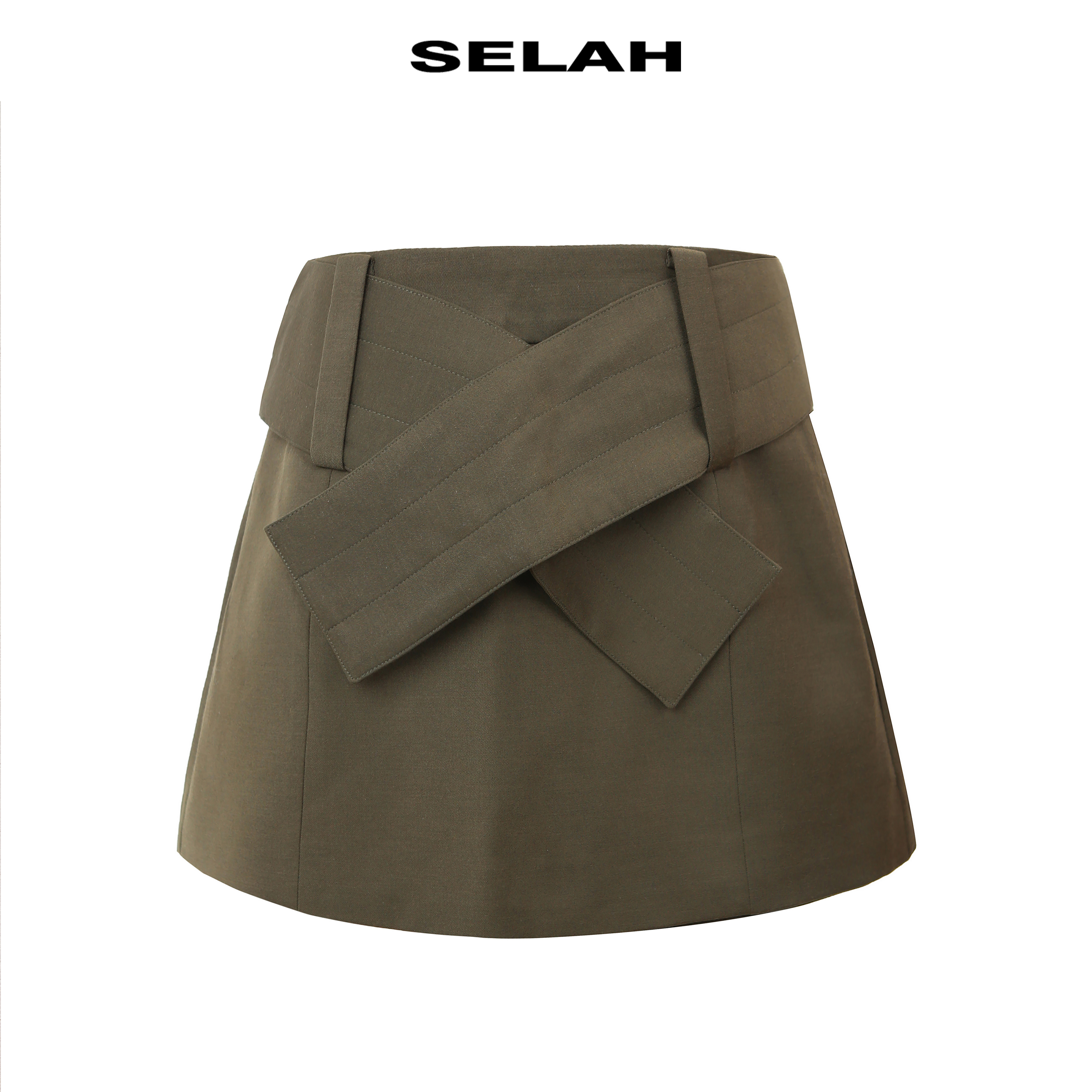 SELAH雯周周 羊毛宽腰头气质设计师宽遮胯显瘦短裙S5X226015