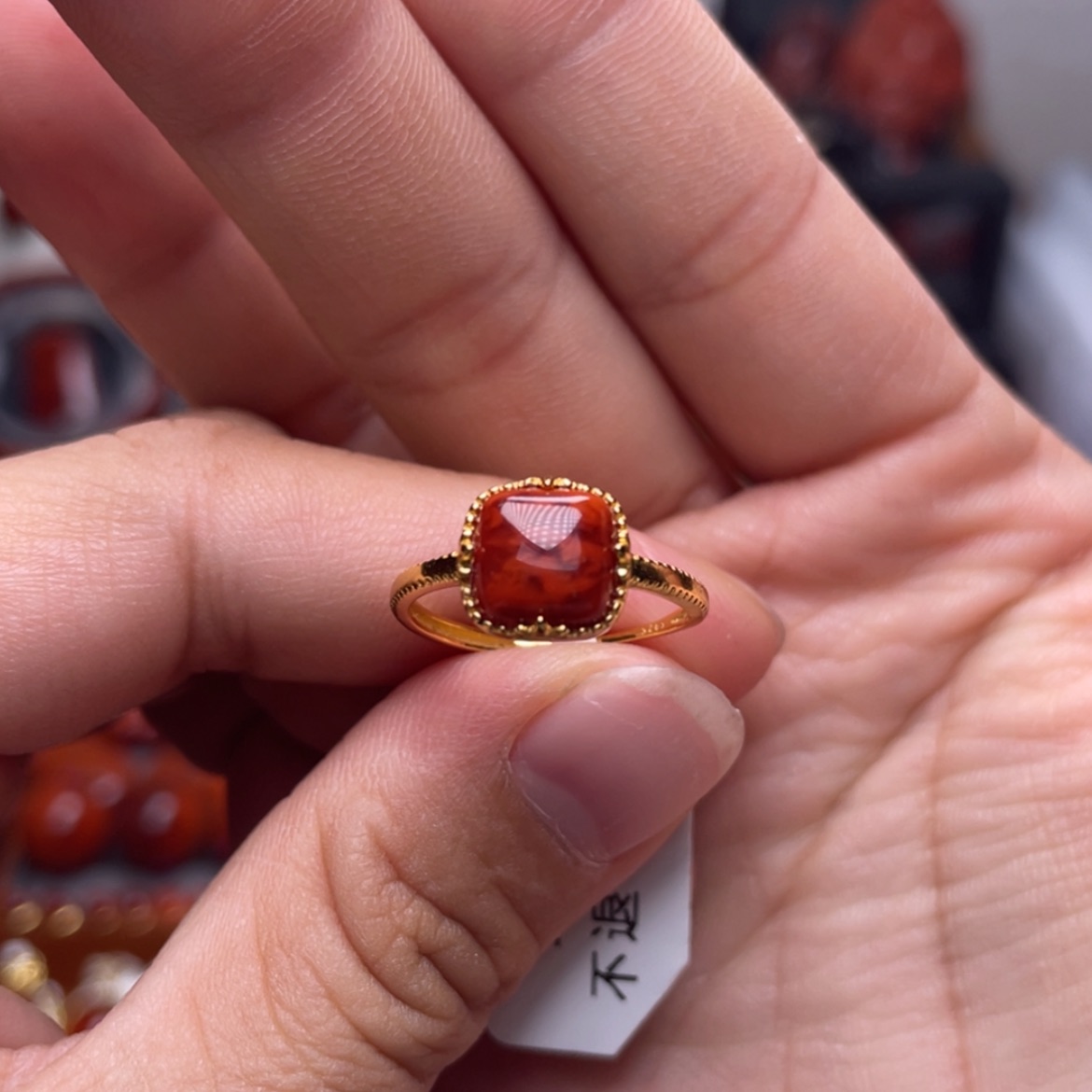 【闪购商品】银S925镶嵌方糖戒指南红玛瑙