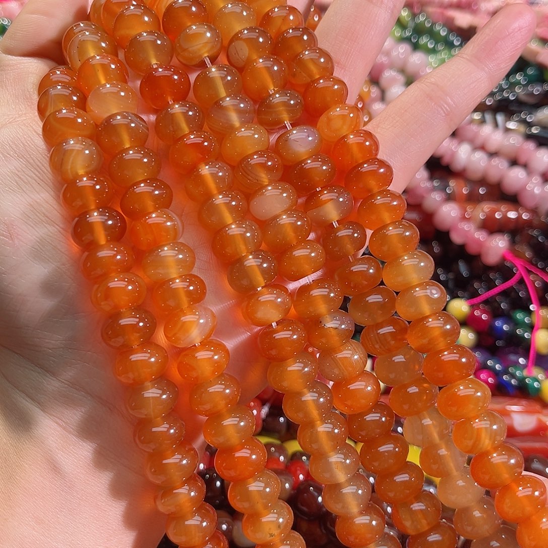 玛瑙/玉髓未镶嵌珠宝半成品12mm透红玛瑙溏心算盘一条