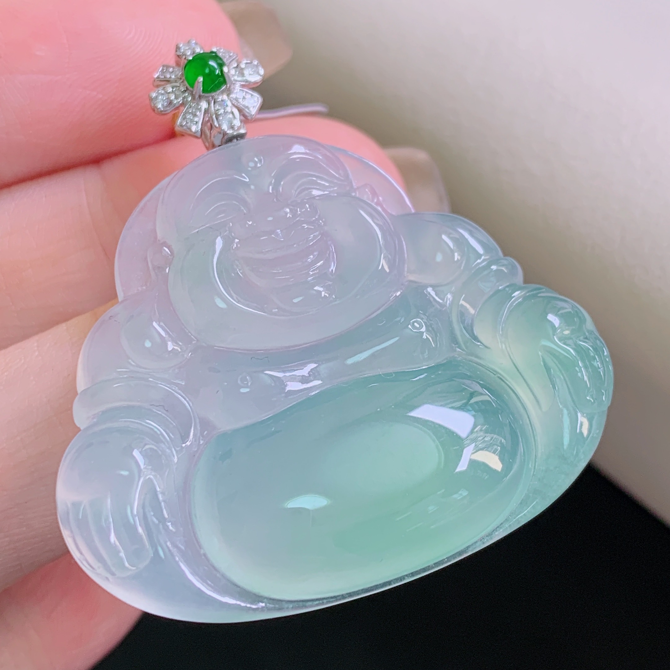 天然缅甸A货翡翠冰种晴底大佛公吊坠女款高品质大方百搭玉石挂坠