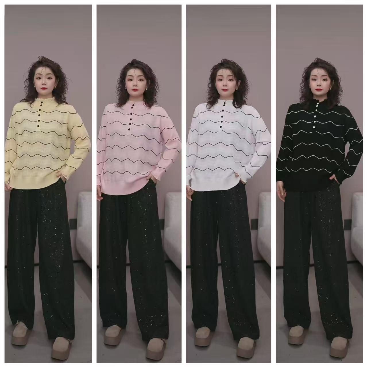 【年货～欧根纱水波纹针织衫】QY 3363