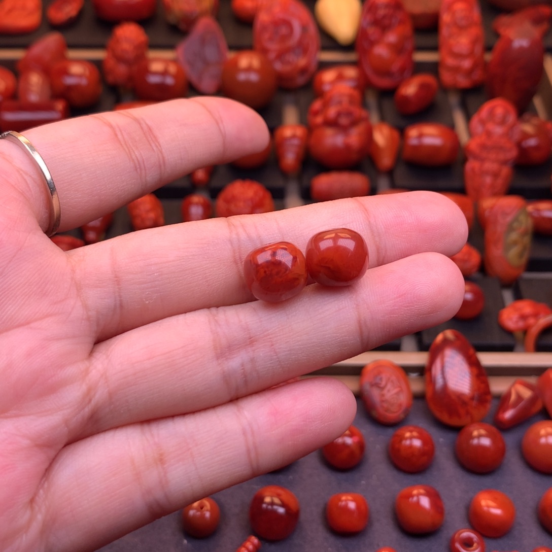 南红玛瑙未镶嵌川料原矿老型对珠11mm