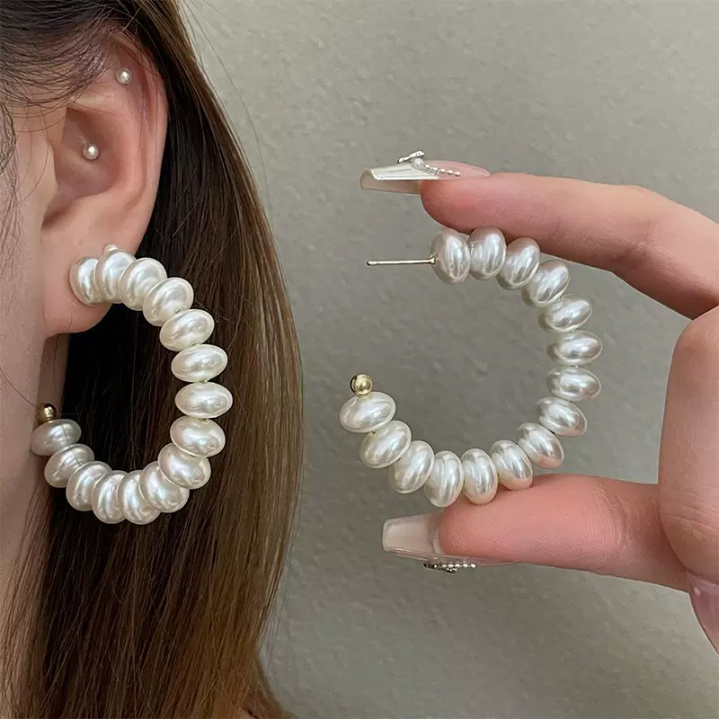 合金仿珍珠耳饰 银针c型珍珠4㎝耳圈