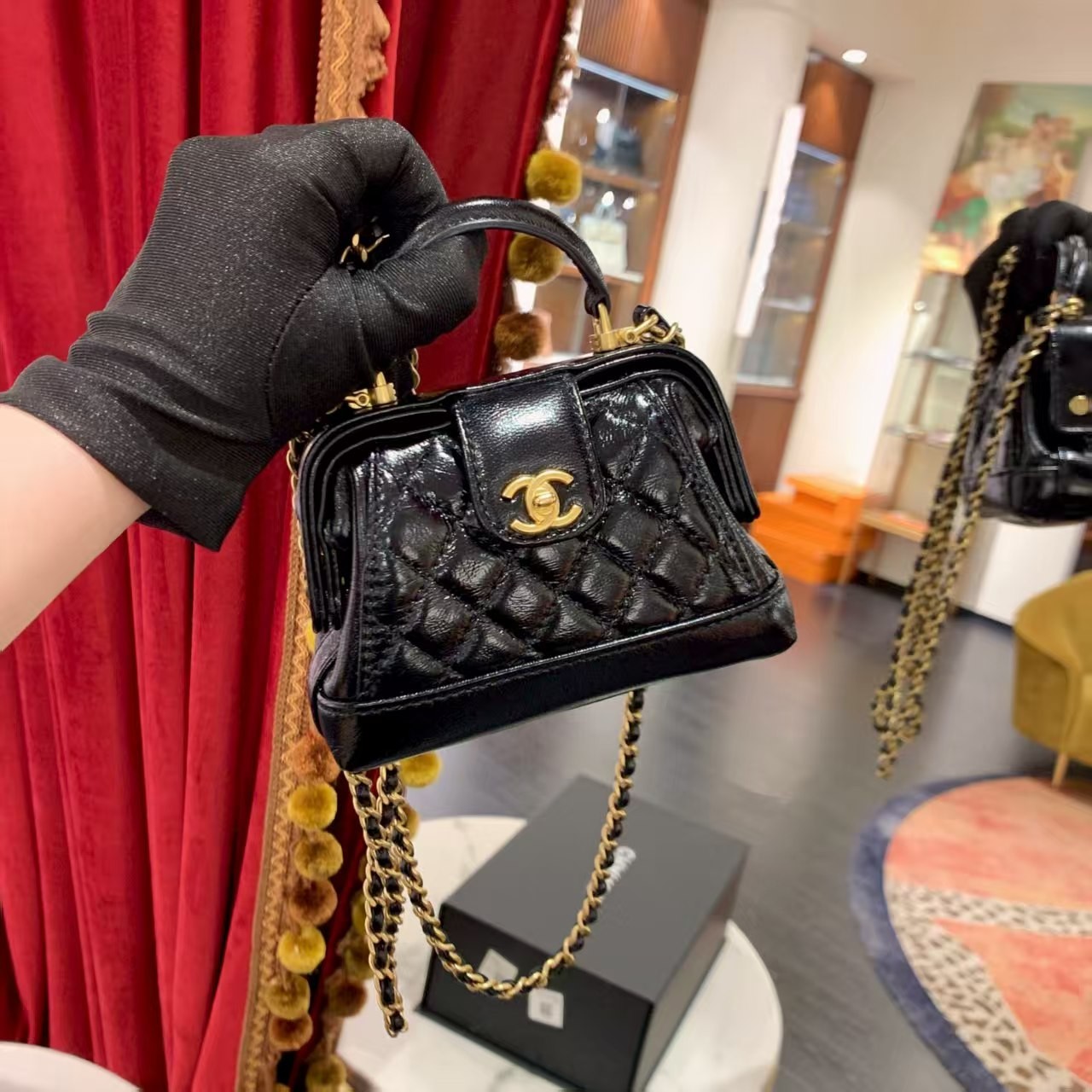 95新 Chanel/香奈儿 24A医生包mini黑金油蜡单肩包/49935757