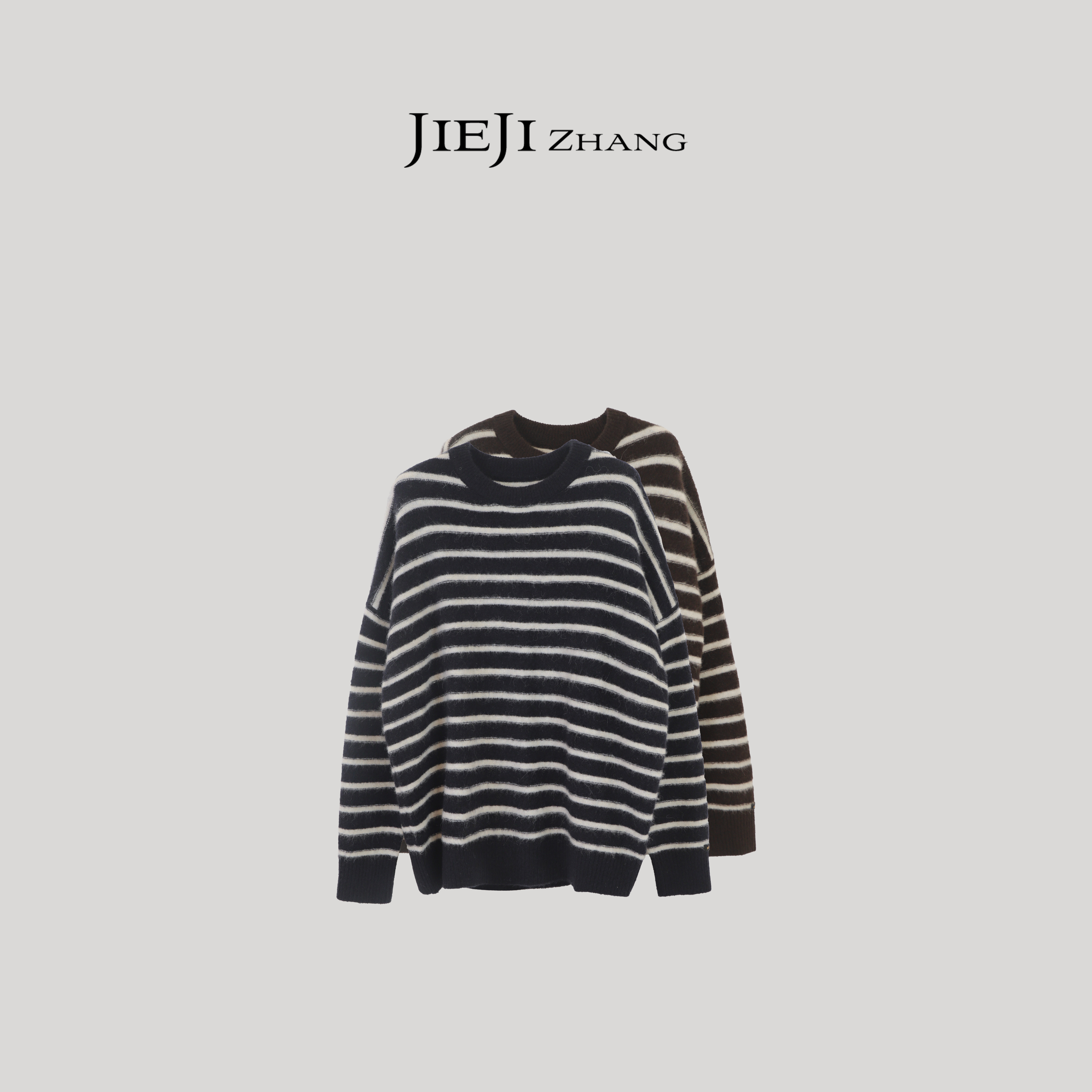 【JIEJI ZHANG】羊驼毛高级定制秋冬时尚百搭条纹混纺毛衫351357