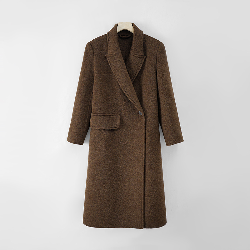 气质轻奢宽松冬季时尚红色毛呢中长款加厚双面呢秋冬大衣88283