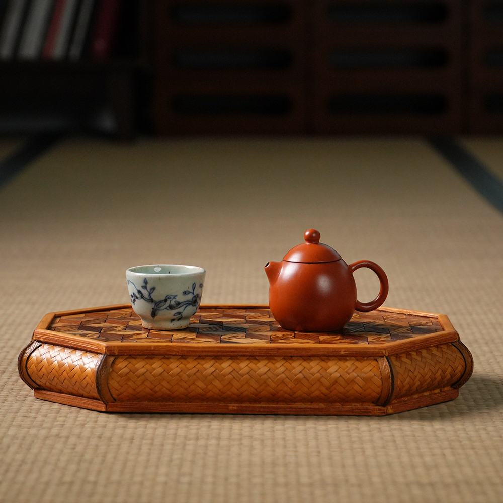 【八角】竹编楠竹日式藤面茶盘收纳盘干泡喝茶道具