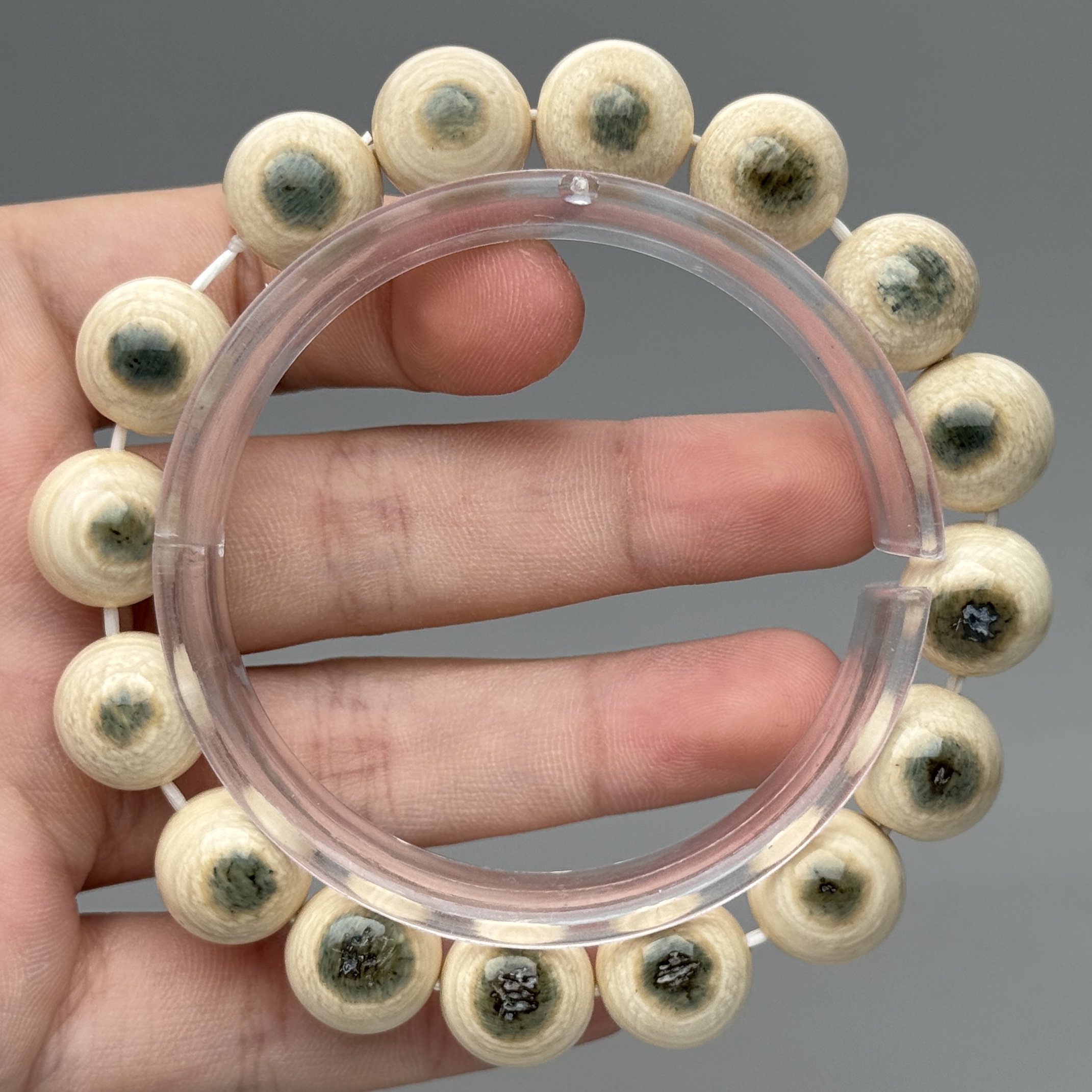 DEZHI/德志12mm29g蓝眼圆珠手串16颗天然猛犸牙A395