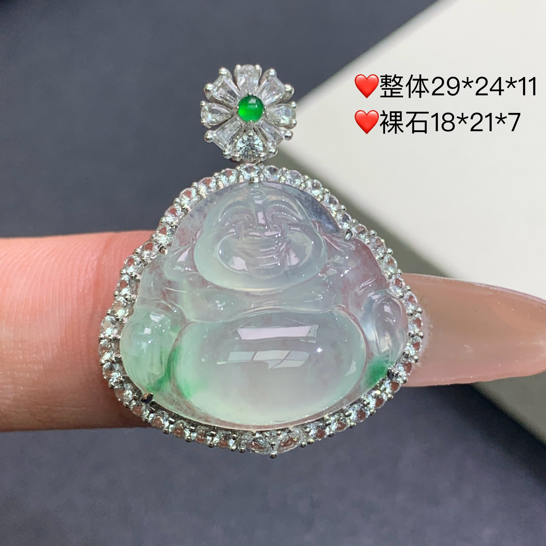 新品推荐·18k金冰种飘绿佛公翡翠玉石缅A吊坠气质轻奢冰透