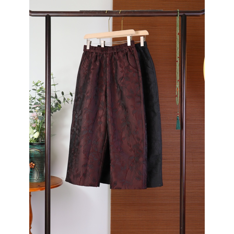 9245秋季香云纱花苞裤新中式妈妈装女装45姆米 树枝纹-裤子女