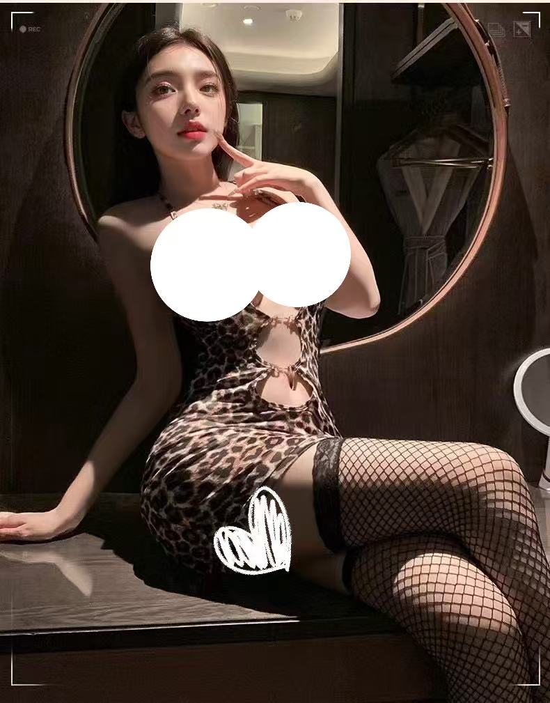 性感豹纹挂脖连衣裙夜店派对必备连衣裙睡裙性感包臀诱惑豹纹