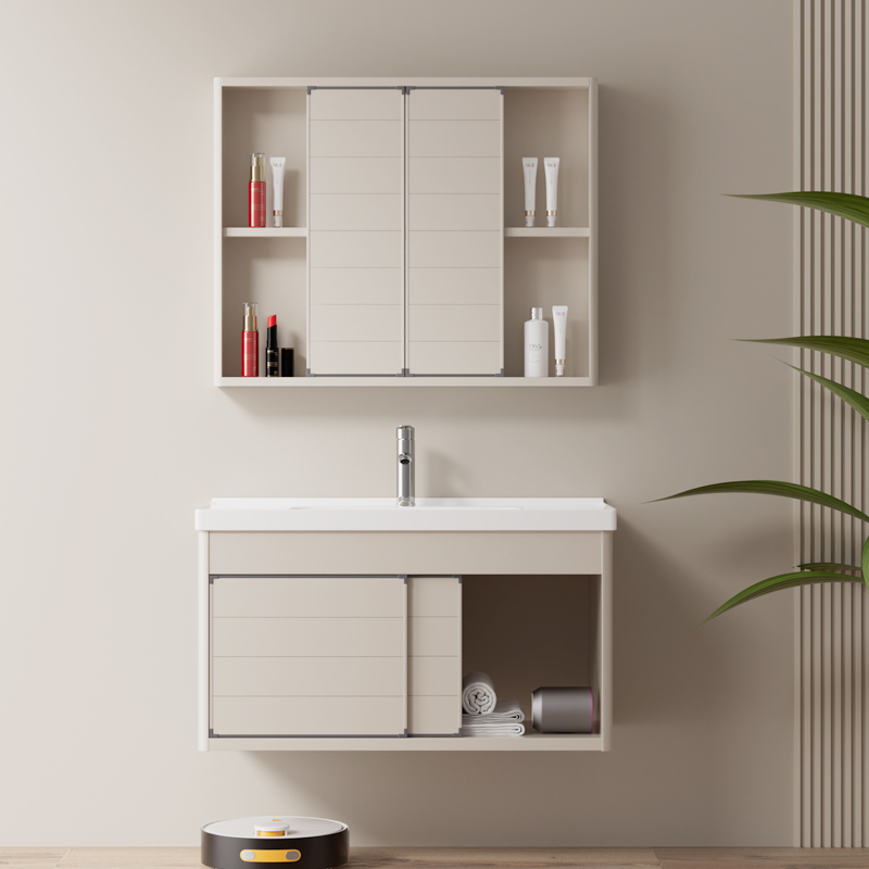 浴室柜组合太空铝推拉式风水隐藏镜一体陶瓷盆家用洗手盆洗漱台 