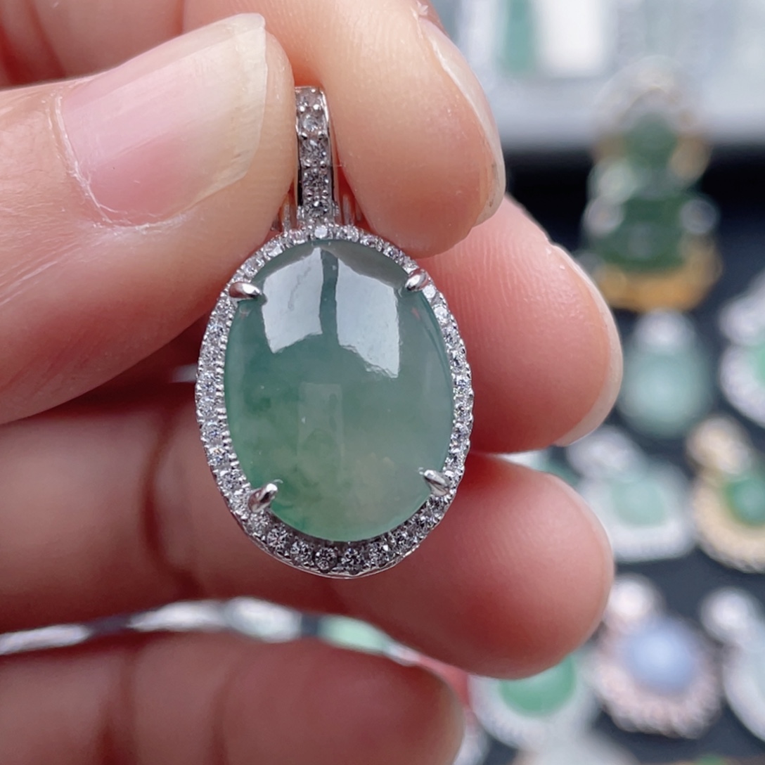 翡翠银S925镶嵌吊坠(不含链)