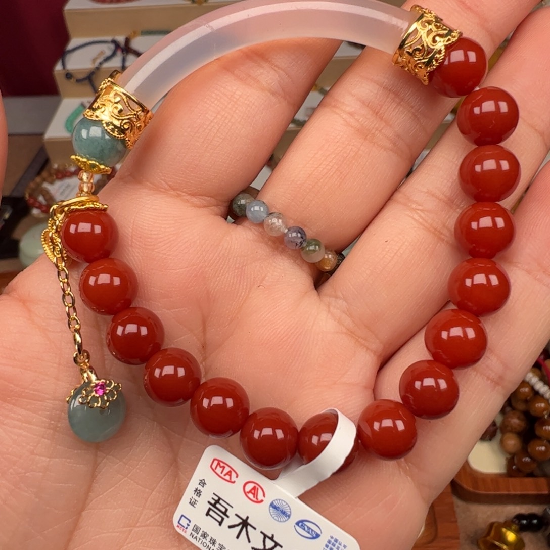 大理石磁石红色手串白色半镯子