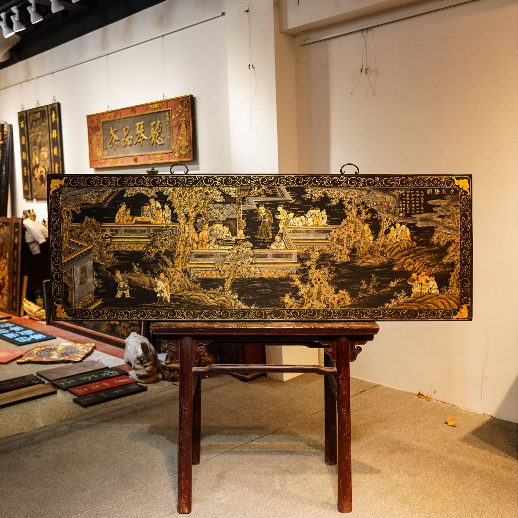 文人雅集漆画描金挂屏匾额雕刻艺术品