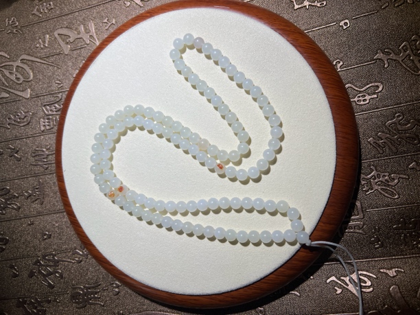 和田玉山流水108珠串，白羊脂.