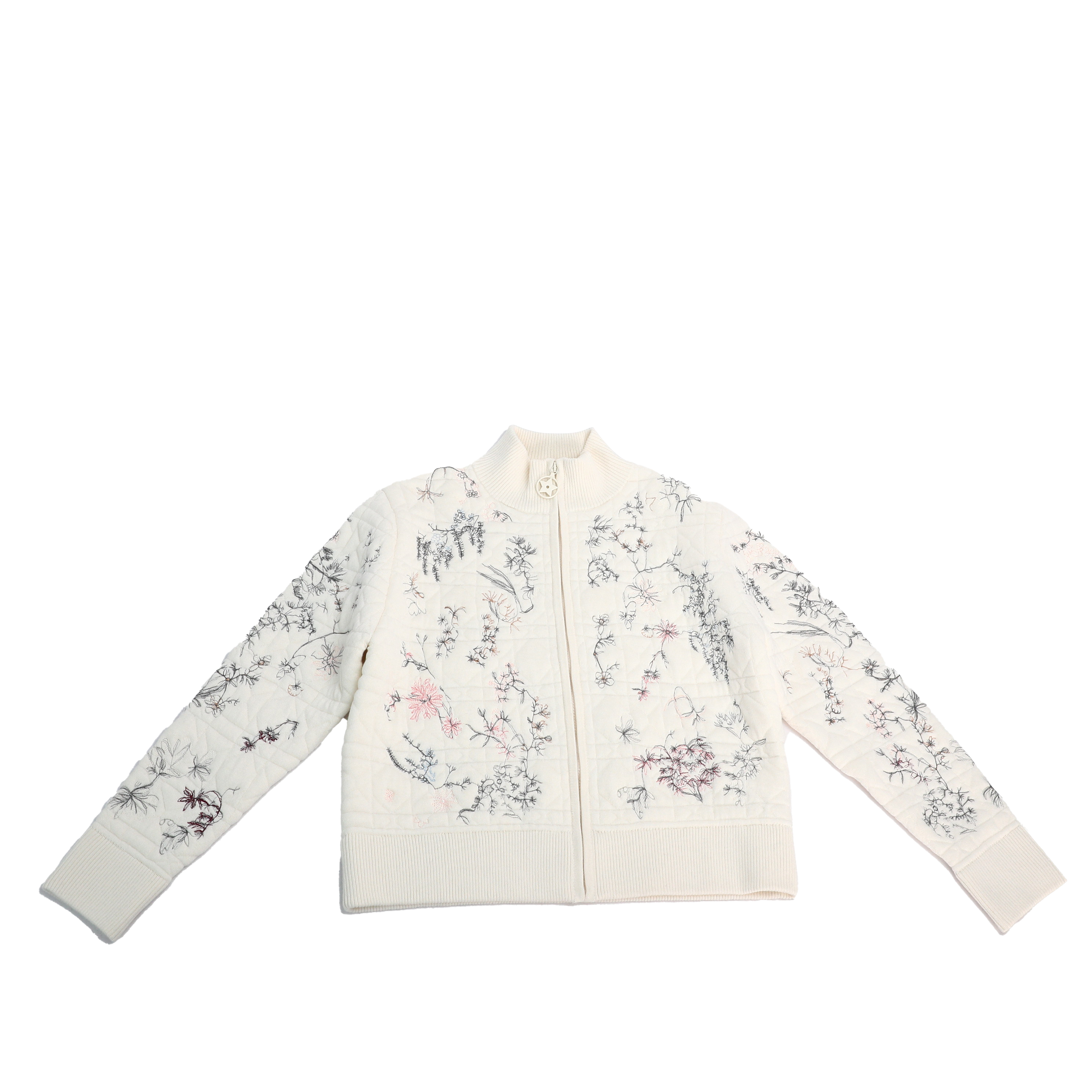 时代品牌【D-提花外套】藤格纹立领拉链针织花卉刺绣外套 M30046