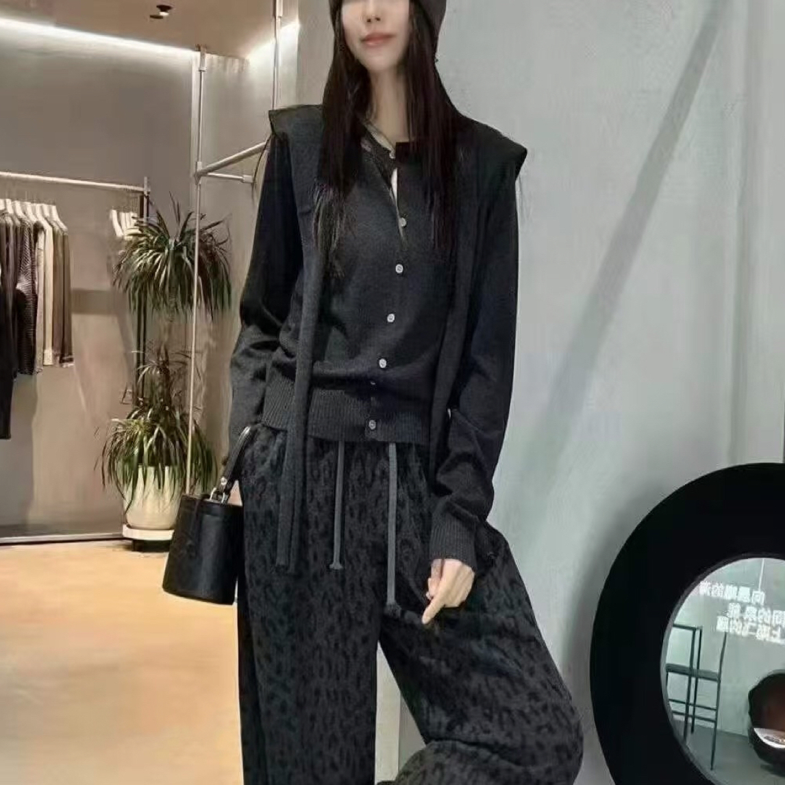 秋季新款高腰显瘦豹纹休闲阔腿裤女时尚百搭