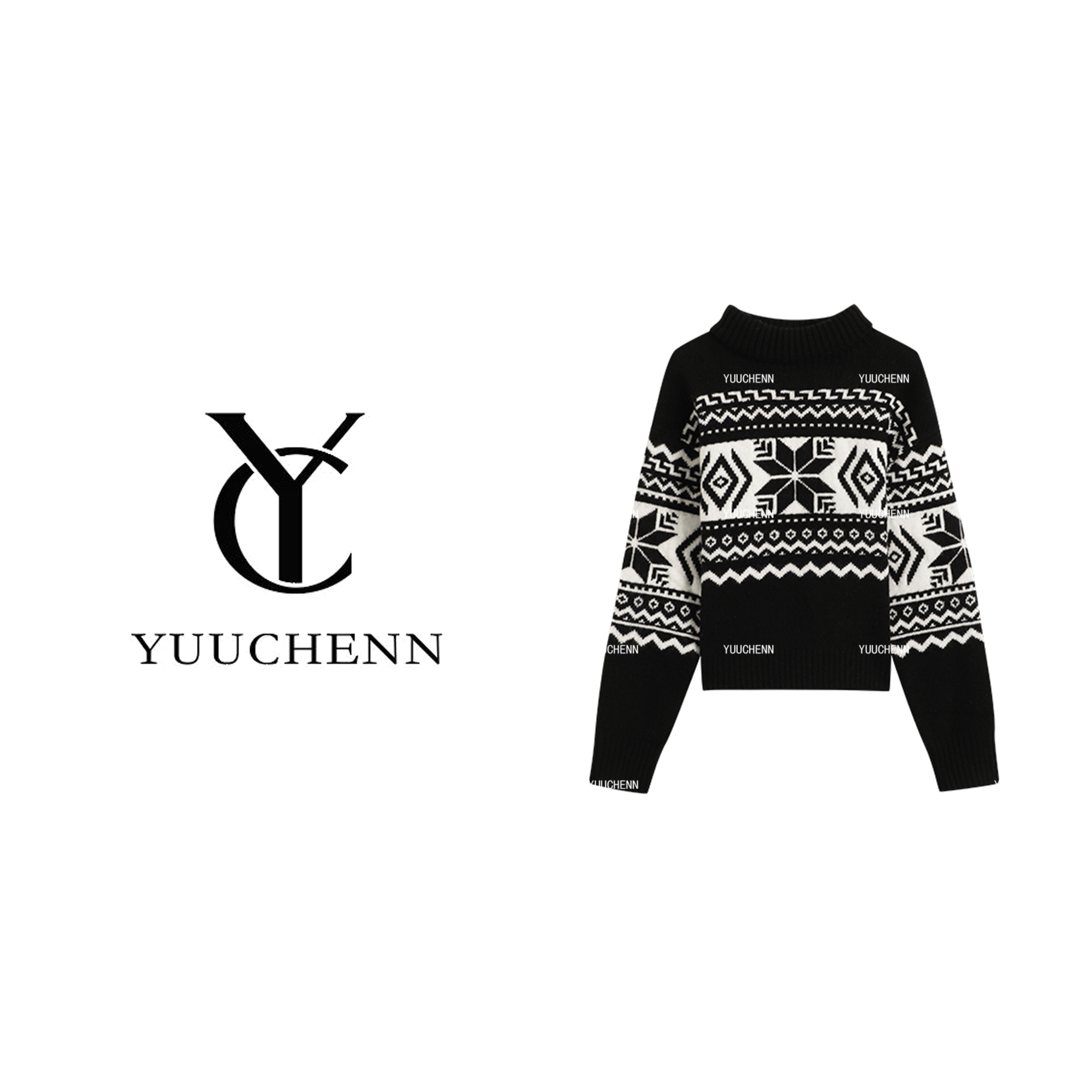 YUUCHENN羊毛针织衫女秋冬新款时尚宽松提花毛衣CZ23C19898