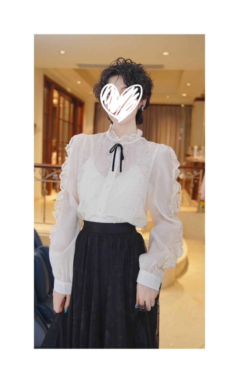 26113116【巴黎之夜】优雅飘带显瘦高级衬衣上衣