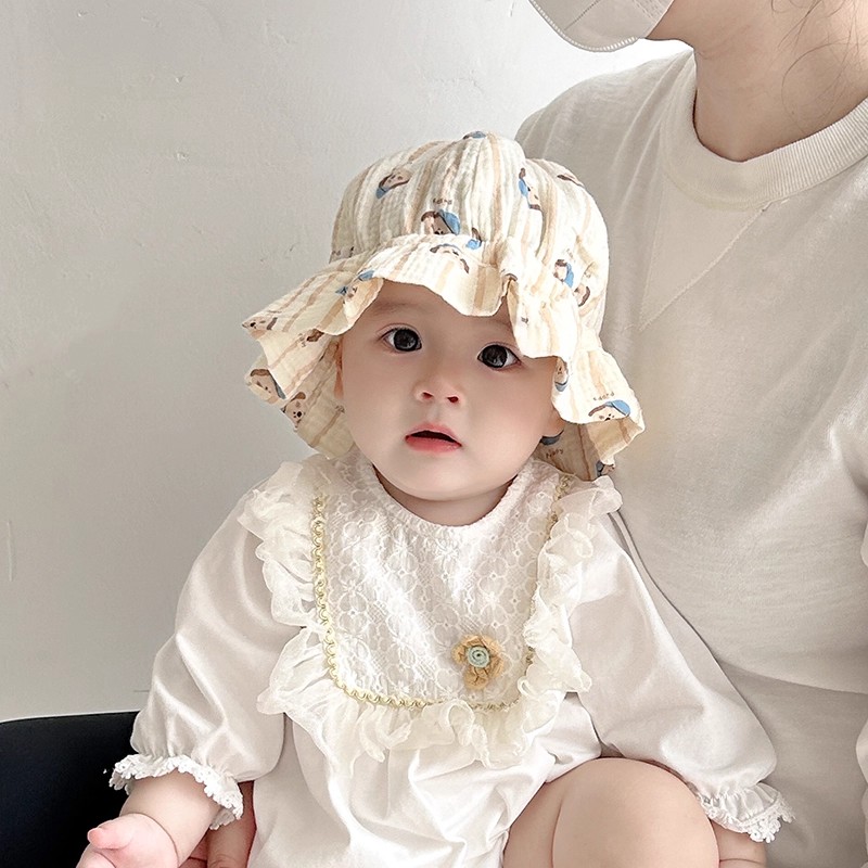 婴儿帽子春秋季可爱卡通渔夫帽男女宝宝小月龄出游松紧防风盆帽冬