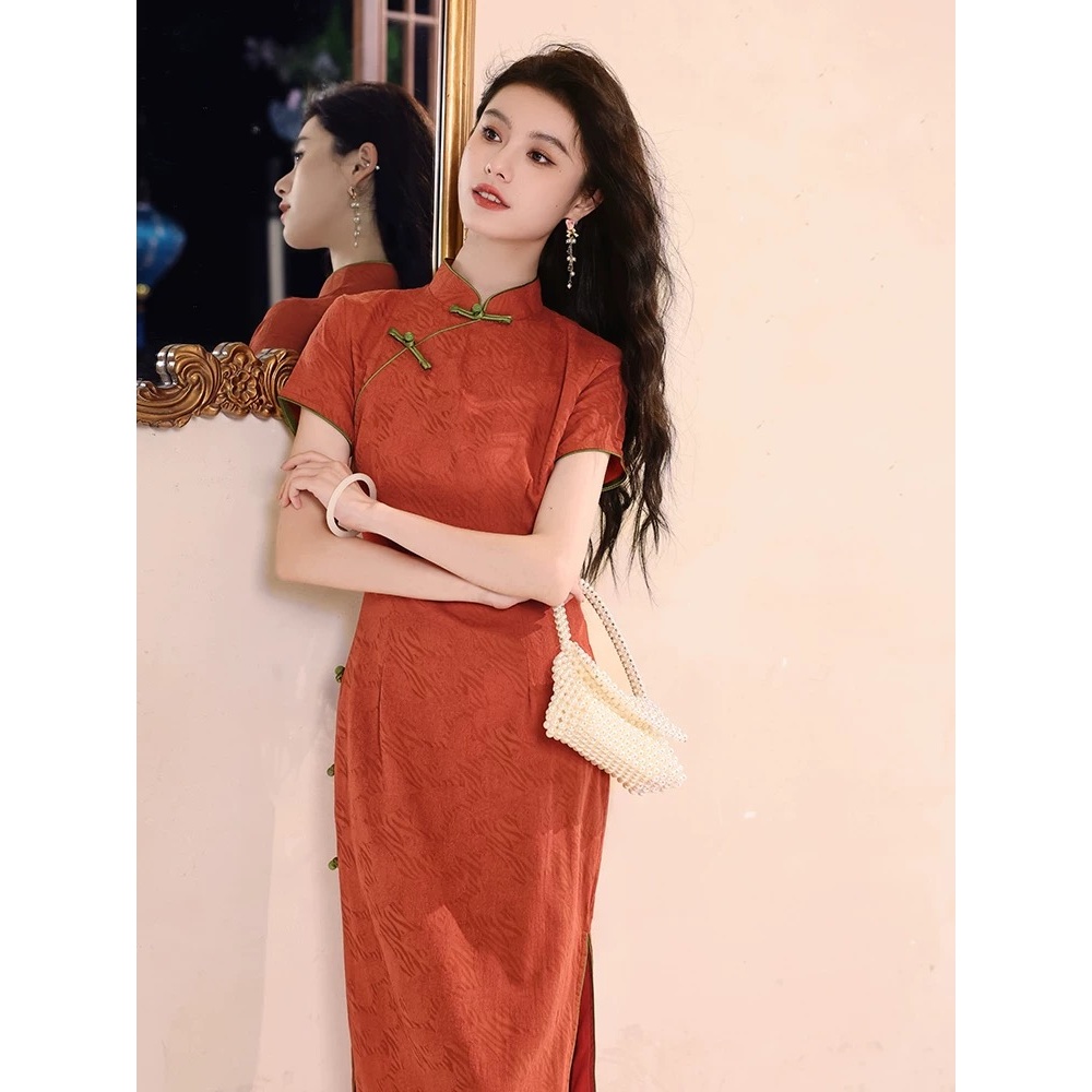 复古红色改良旗袍新中式年轻国潮气质连衣裙女夏送考旗袍旗开得胜