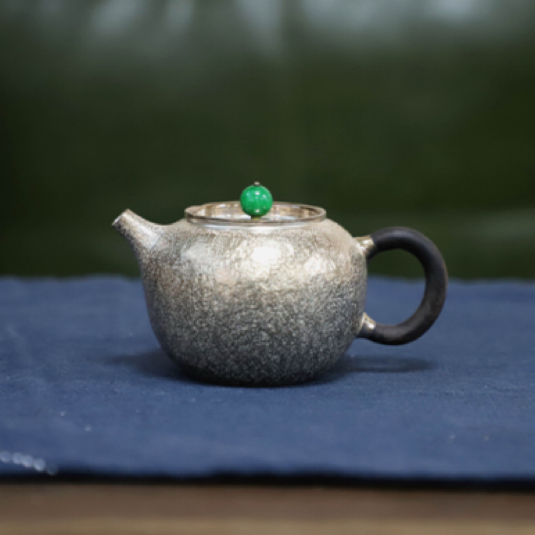 璞圣堂｜平安石纹小壶9999银手工捶打复古茶具泡茶壶纯手工泡壶