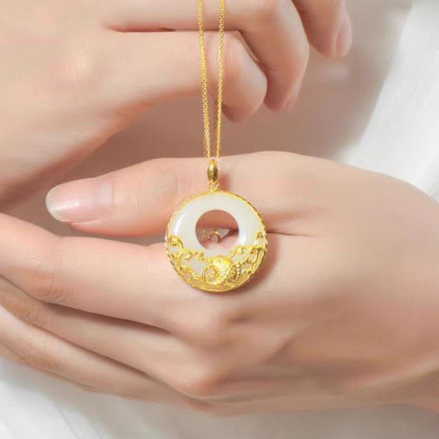 铜合金树脂吊坠 鲤鱼吊坠铜镀真金镶平安扣莲花挂饰锁骨链