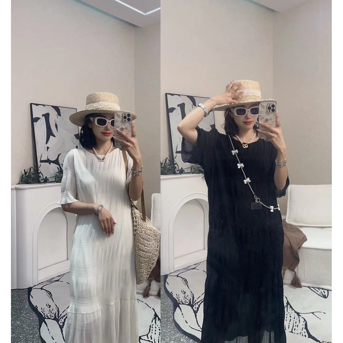 宽松女装连衣裙显瘦气质白色长裙3344