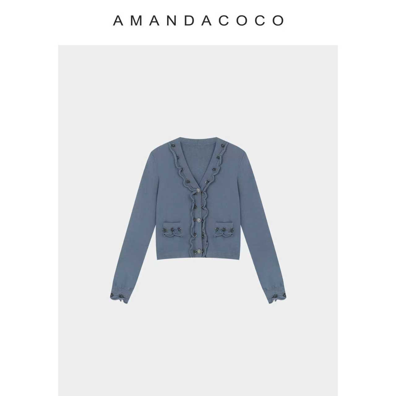 洛克曼史～25秋季高定手工串珠减龄法式木耳花边针织衫v30737