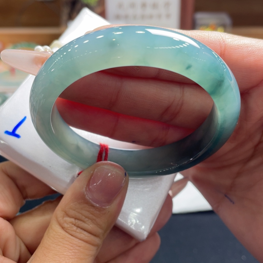 翡翠手镯未镶嵌54正蓝绿花色