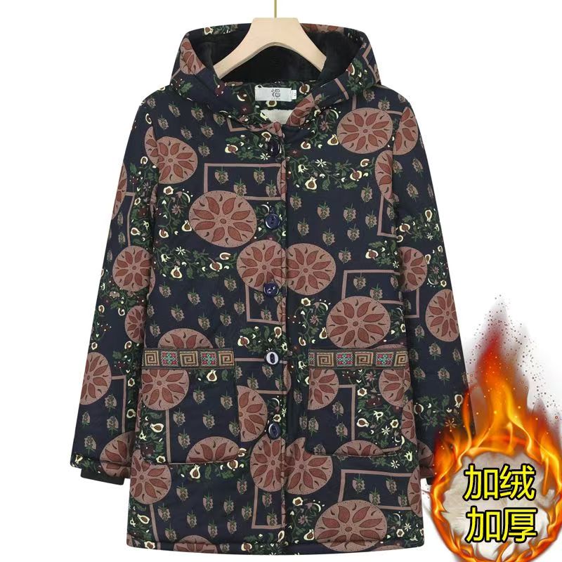 11974-冬装棉袄加绒加厚连帽大码棉衣老年女装棉服外套【A仓】