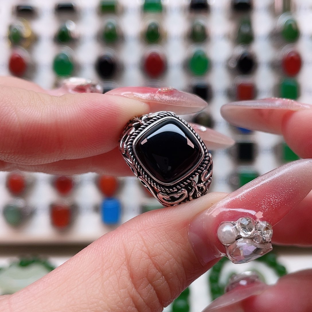 玛瑙/玉髓戒指银S925镶嵌