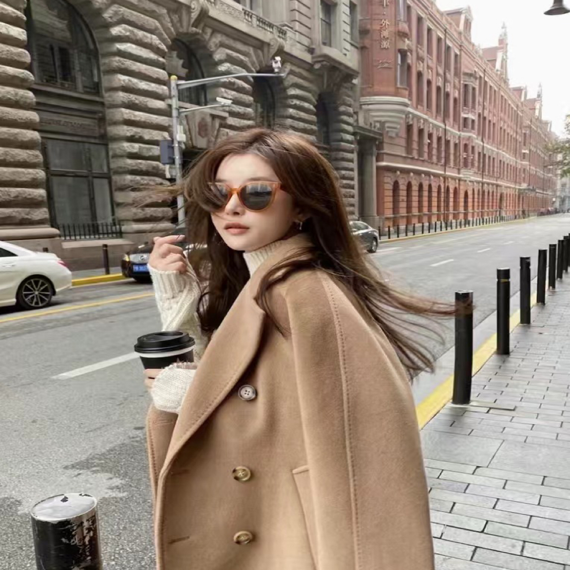 95新 MaxMara H10998 羊毛翻领双排扣大衣外套 38 S码 