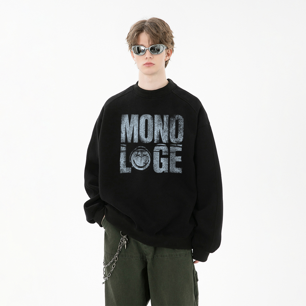 MONOLOGE重磅oversize套头卫衣美式潮牌字母印花长袖百搭休闲外套