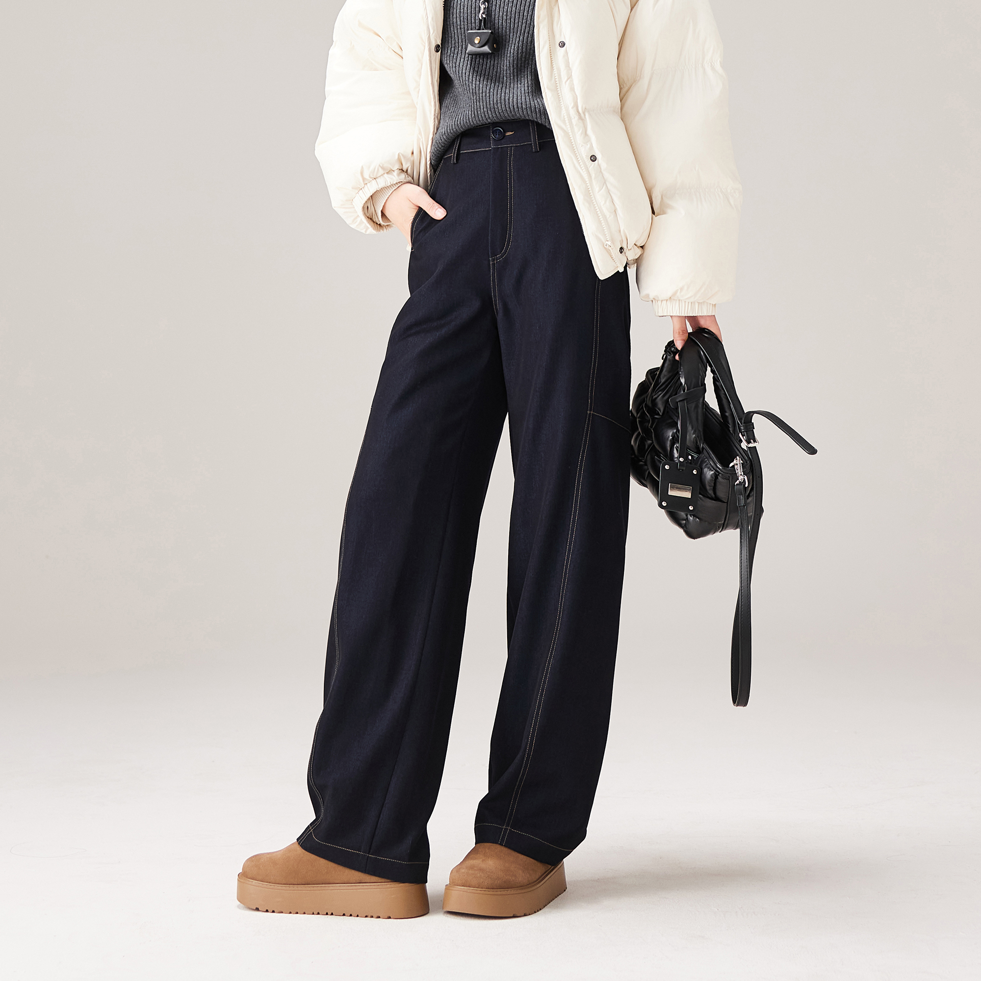 索菲丝尔2025冬季新款时尚百搭宽松显瘦加厚羽绒牛仔裤女541856