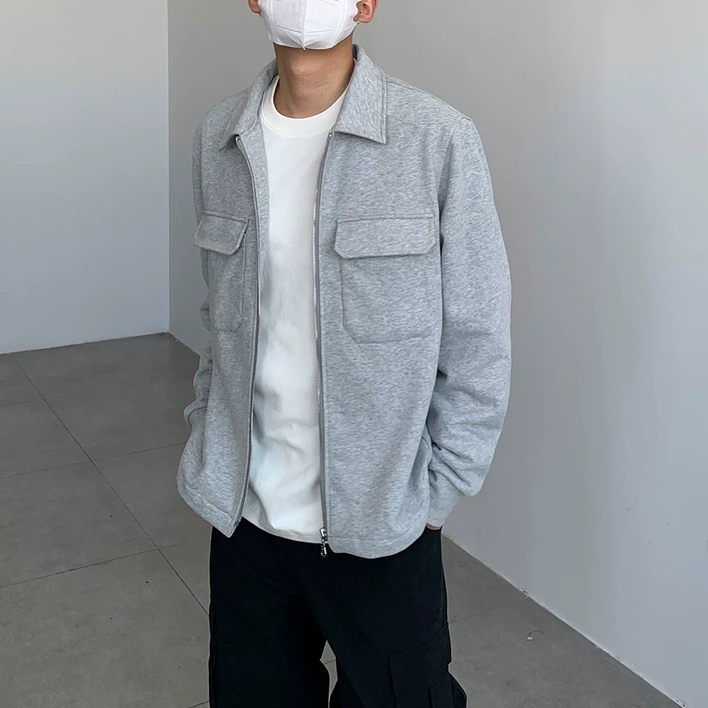 500g双股毛圈内里磨毛夹克外套YKK拉链极简美式休闲开衫外套2320