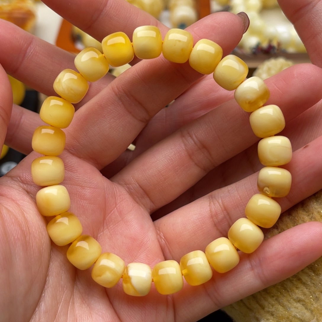琥珀未镶嵌裸石蜜蜡手串微瑕笑