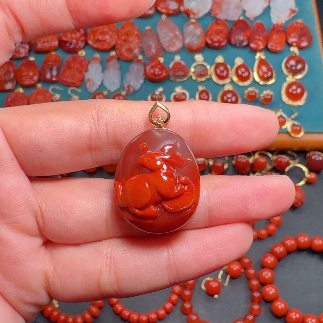 南红玛瑙南红18K金镶嵌