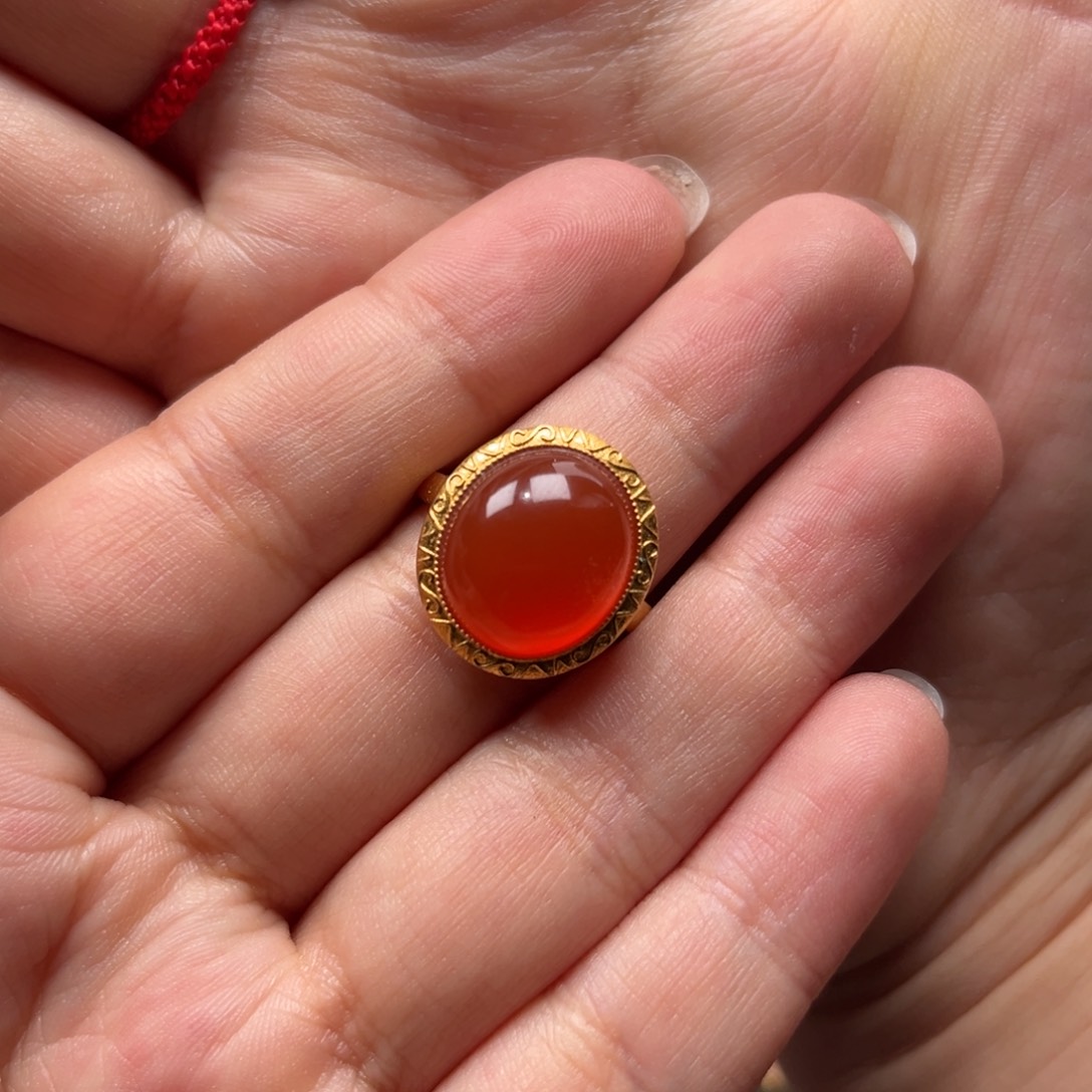 南红玛瑙戒指18K金镶嵌?****?