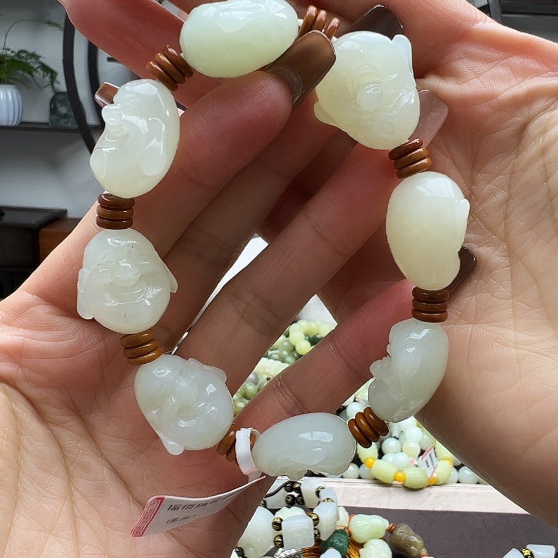 和田玉未镶嵌手链15且末白