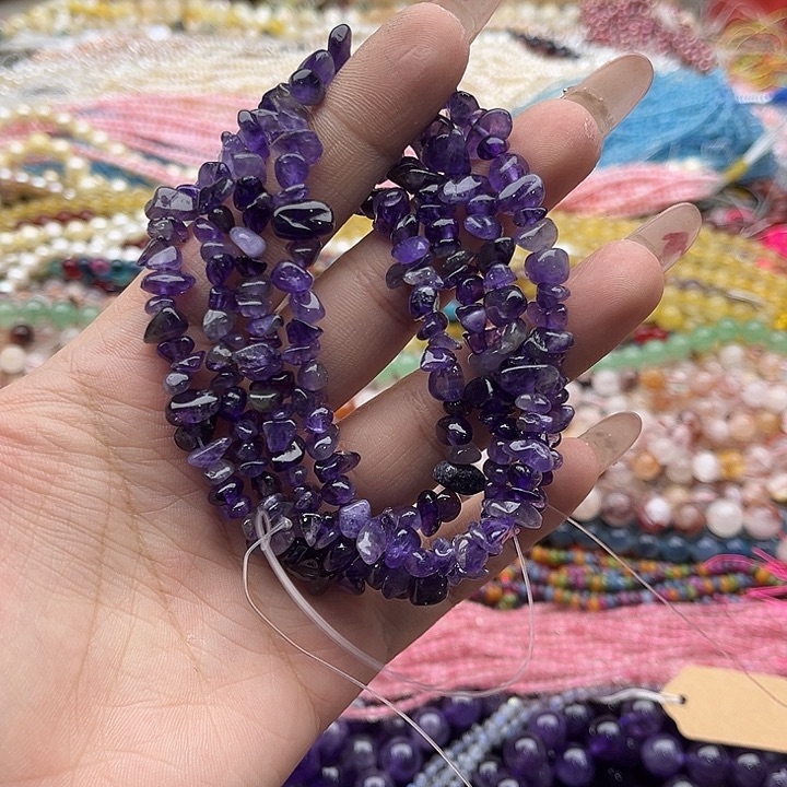 玛瑙/玉髓珠宝半成品未镶嵌一条紫晶碎石75cm左右